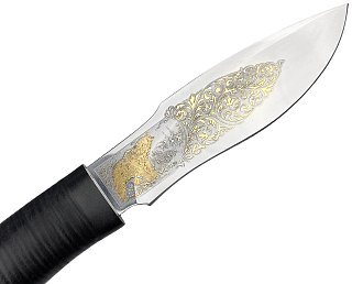 Нож Росоружие Каюр ЭИ-107 кожа позолота гравировка - фото 2