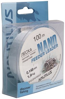 Леска Nautilus Nano feeder leader 100м 0,148мм 1,9кг clear