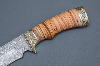 Нож ИП Семин Галеон дамасская сталь береста литье береста - фото 3