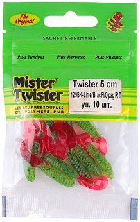 Приманка Mister Twister твистер 5см 129BK лаймовый с черными крапинками 10шт