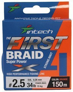 Шнур Intech First Braid X4 150м 2,5/0,26мм orange - фото 1