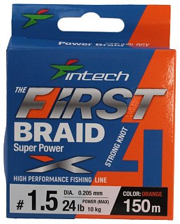 Шнур Intech First Braid X4 150м 1,5/0,205мм orange - фото 1