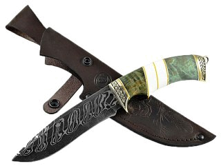Нож ИП Семин Скиф дамасская сталь литье наборная рукоять карельская береза - фото 1