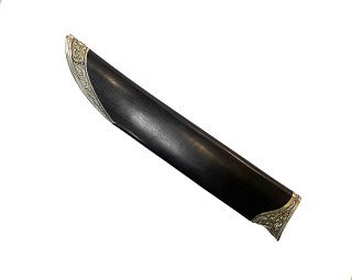 Нож ИП Семин Шайтан дамасская сталь торц литье ценные породы деревянные ножны - фото 2