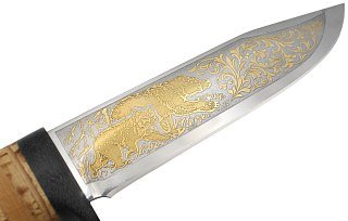 Нож Росоружие Баджер 2 95х18  береста позолота гравировка - фото 6