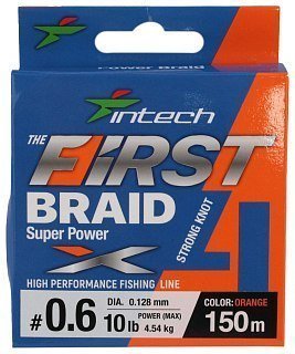 Шнур Intech First Braid X4 150м 0,6/0,128мм orange - фото 1