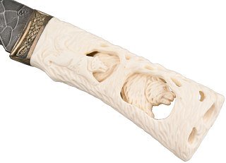 Нож ИП Семин Путник дамасская сталь литье кость ножны кость ажур - фото 5
