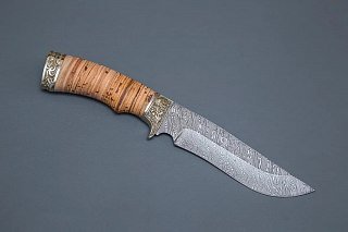 Нож ИП Семин Галеон дамасская сталь береста литье береста - фото 4
