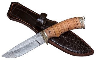 Нож ИП Семин Егерь дамасская сталь  литье береста - фото 1