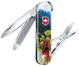 Нож Victorinox Classic I Love Hiking 58мм 7 функций коричневый/рисунок - фото 3