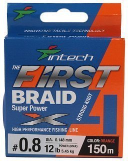 Шнур Intech First Braid X4 150м 0,8/0,148мм orange - фото 1