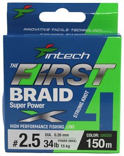 Шнур Intech First Braid X4 150м 2,5/0,26мм green - фото 1