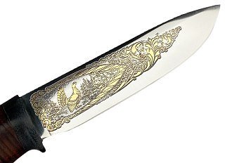 Нож Росоружие Артыбаш 95х18 кожа позолота гравировка - фото 3