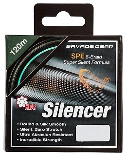 Шнур Savage Gear HD8 Silencer Braid 120м 0,19мм 12,2кг 27lb Green - фото 2