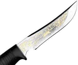 Нож Росоружие Вепрь-2 ЭИ-107 кожа позолота гравировка - фото 2