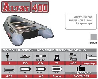 МП Лодка Алтай 400 серый Тонар - фото 2