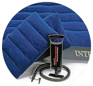 Матрас надувной Intex флок152x203x25см с 2 подушками механический насос - фото 3