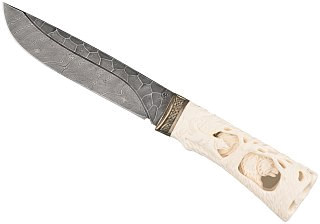 Нож ИП СЕМИНА Путник дамасская сталь литье кость ножны кость ажур - фото 1