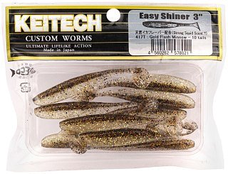 Приманка Keitech виброхвост Easy shiner 3" 417 gold flash minnow 10шт - фото 1