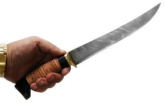 Нож ИП Семин Филейный дамасская сталь большой литье береста граб - фото 4