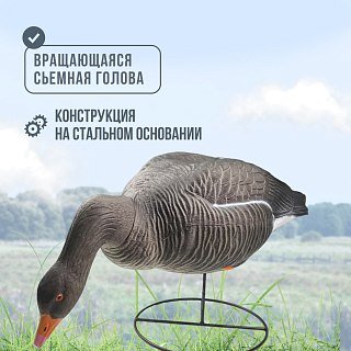 Подсадной гусь Taigan Goose кормящийся со съемной головой на стальном основании - фото 5