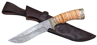 Нож ИП Семин Галеон дамасская сталь береста литье береста - фото 1