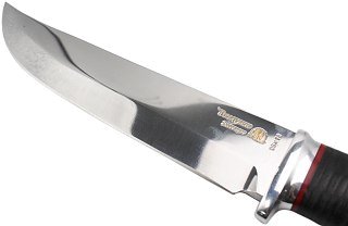 Нож Росоружие Атаман 95х18 золото рукоять кожа алюм гравировка - фото 3