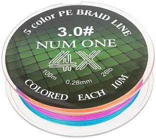 МП Шнур NUM ONE PE4X-100M 3.0#/0,285 mm Multi Colour Ryobi - фото 5