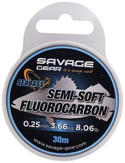 Леска Savage Gear Semi-soft fluorocarbon seabass 30м 0,25мм 3,66кг 8,06lbs clear - фото 1