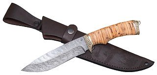Нож ИП Семин Близнец дамасская сталь литье береста кость - фото 1