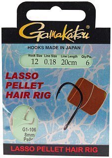Крючок Gamakatsu с поводком Booklet Lasso Hair G1-106 №12 0.18мм 20см